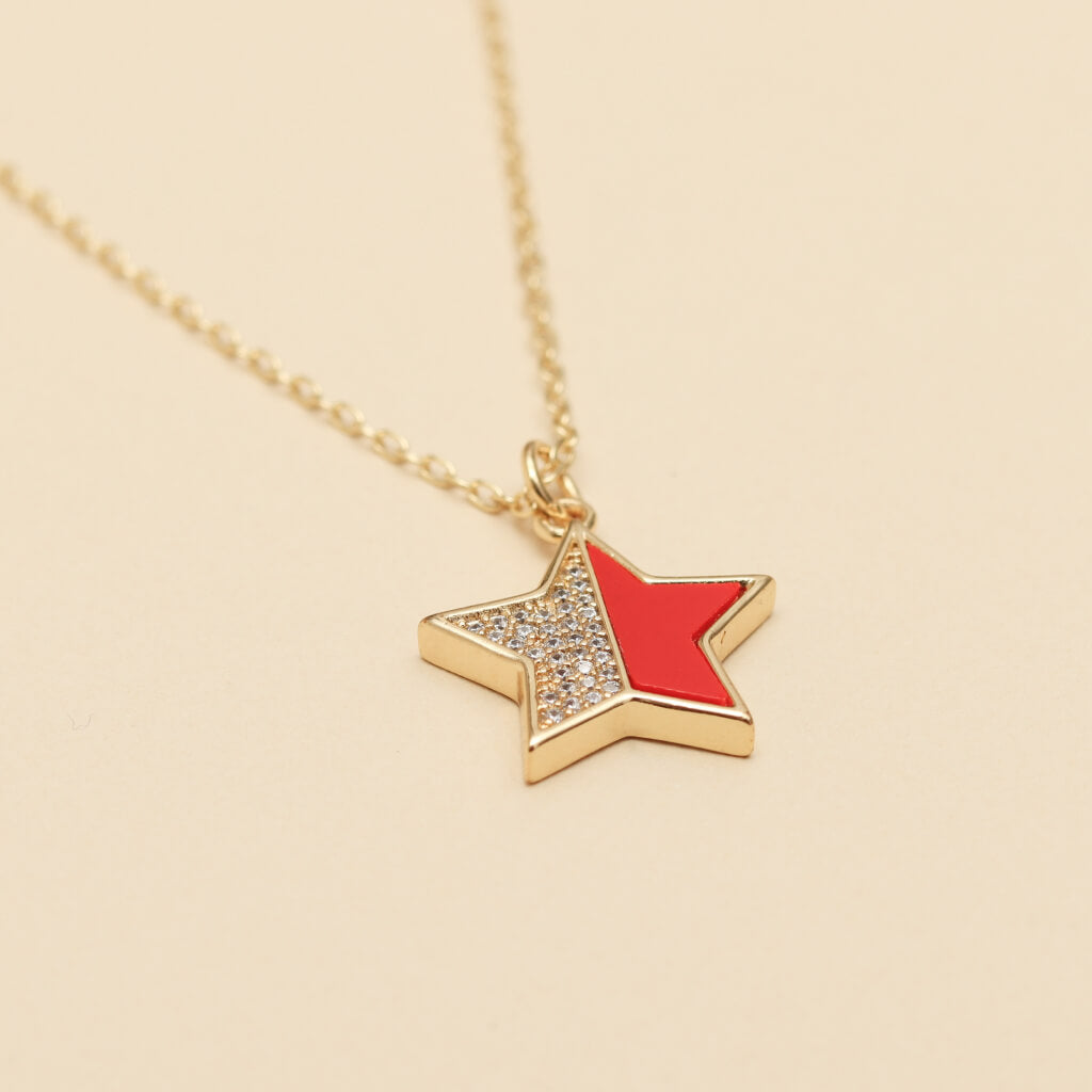 Enamel Dual-Tone Star Charm Necklace