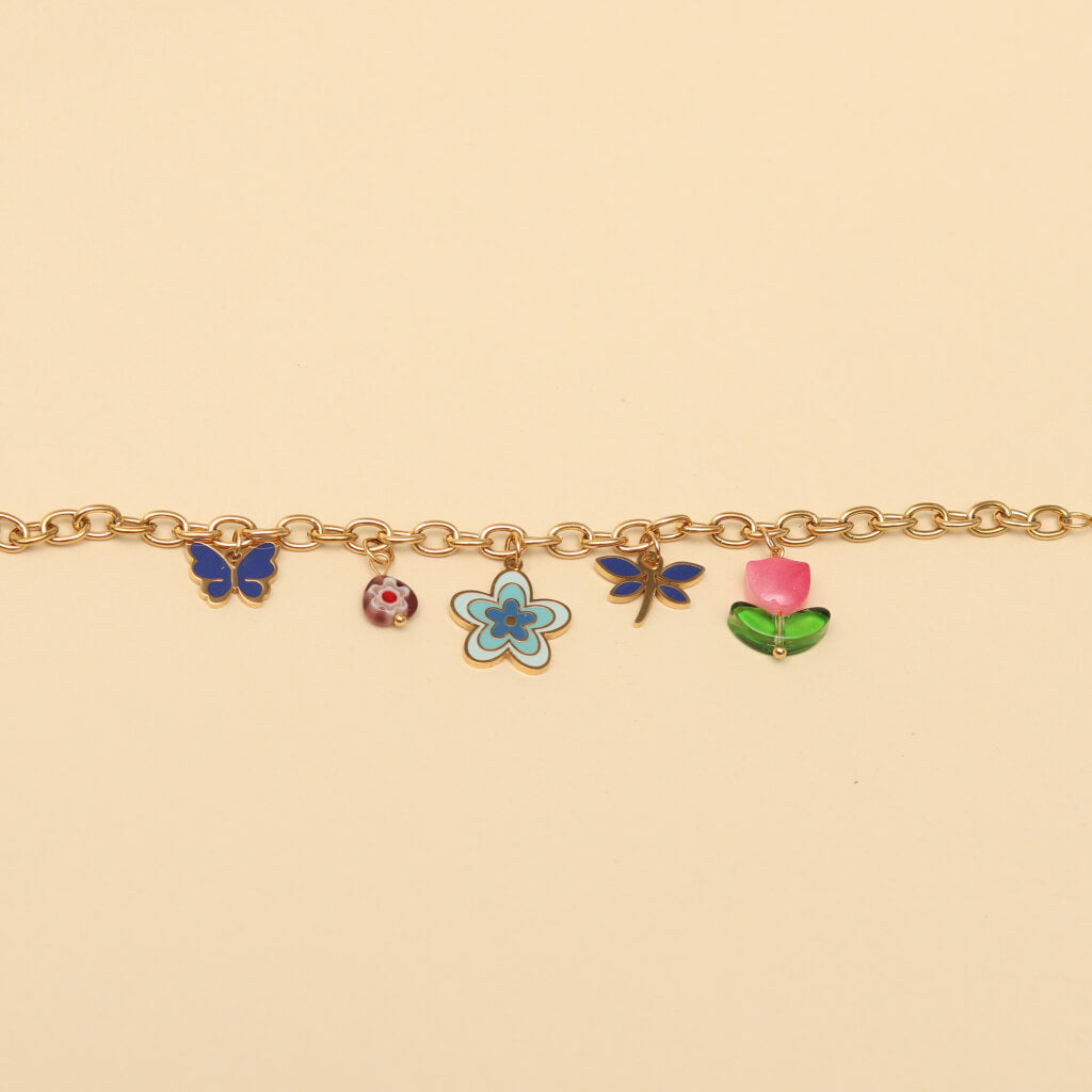 Forest Bloom Enamel Charm Chain Bracelet