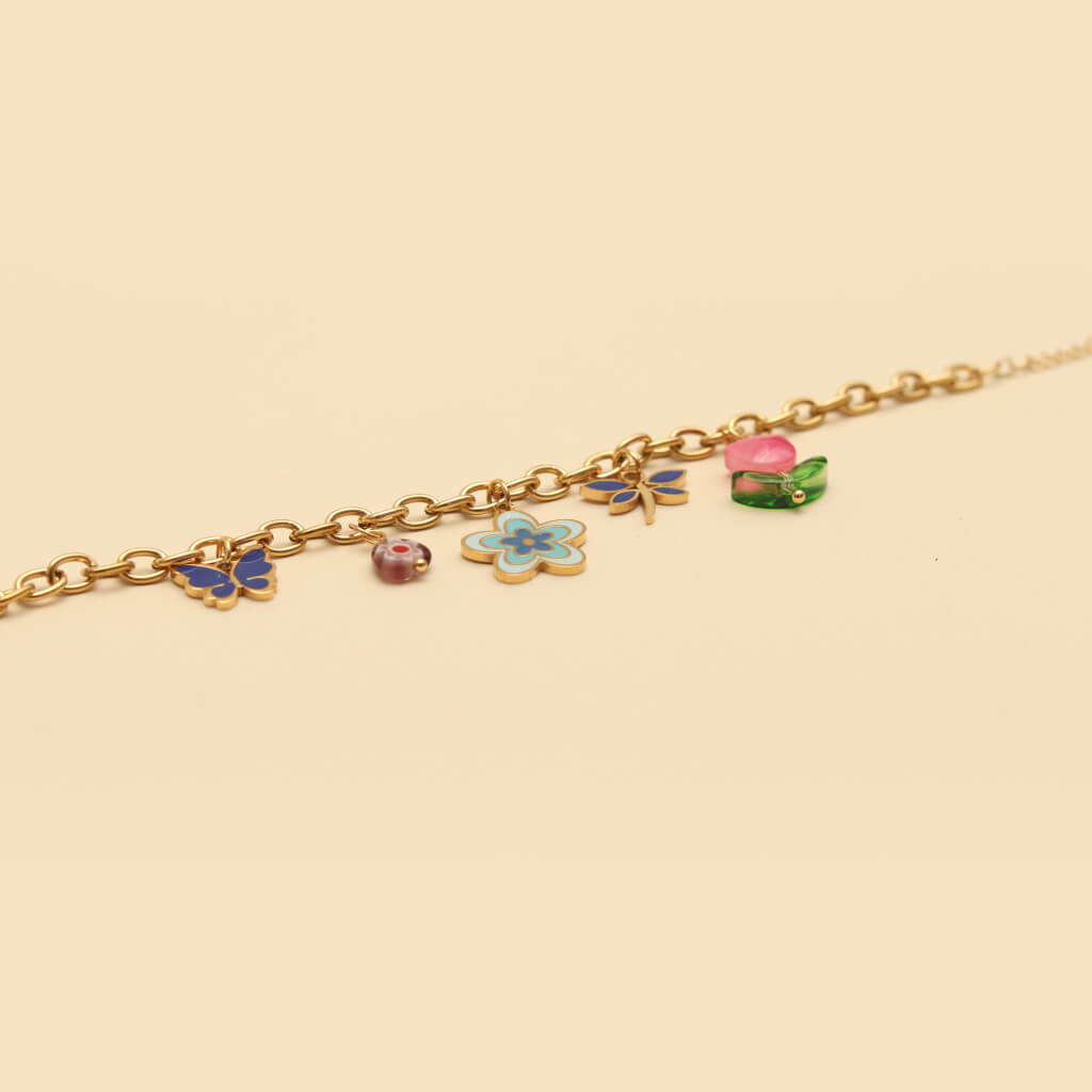 Forest Bloom Enamel Charm Chain Bracelet