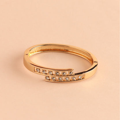 Gold-Tone Hinged Bracelet with Double Row Crystals