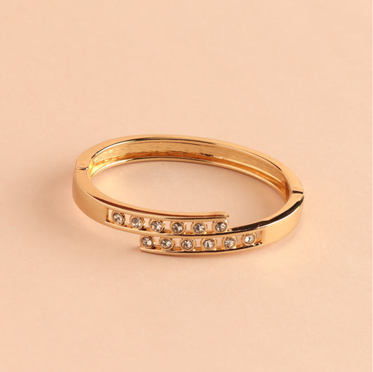 Gold-Tone Hinged Bracelet with Double Row Crystals