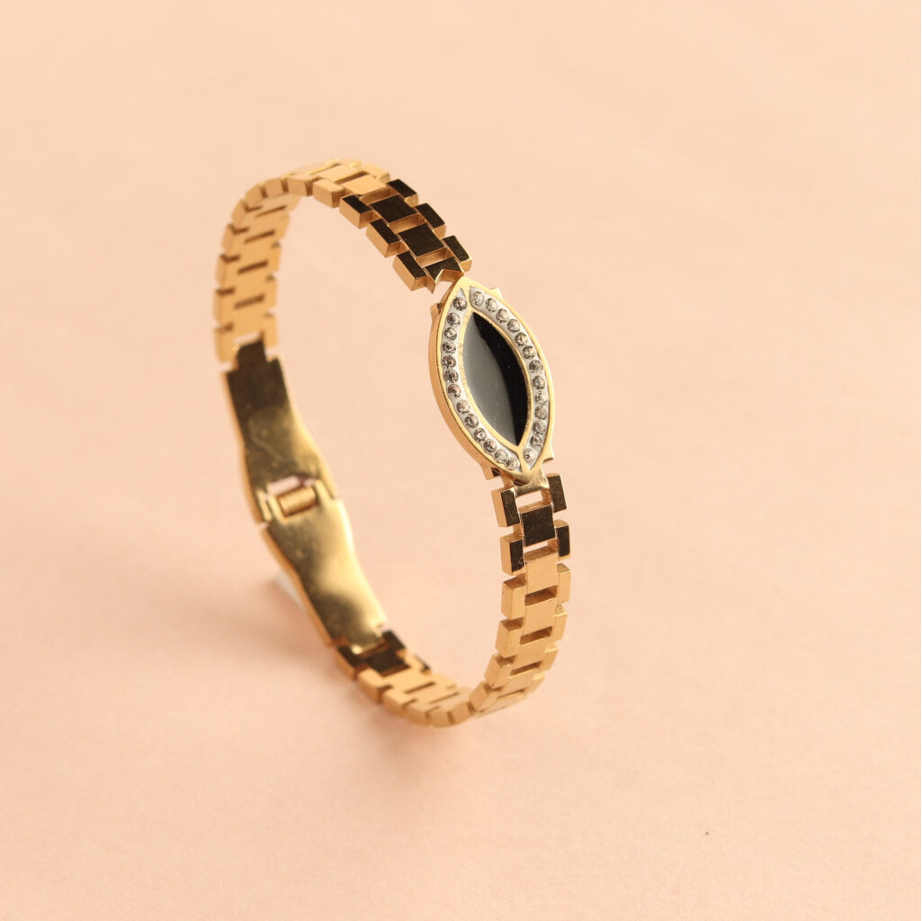 Gold Bracelet with Black Marquise Center
