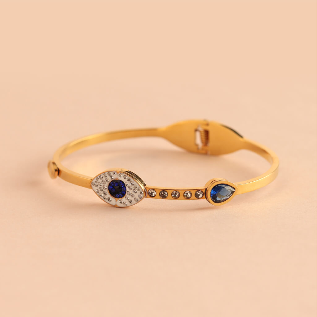 Gold Evil Eye Bracelet with Crystal