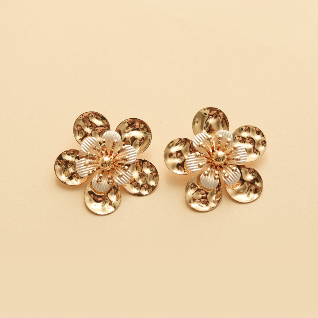 Gold Floral Statement Stud Earrings