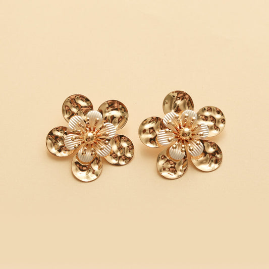 Gold Floral Statement Stud Earrings
