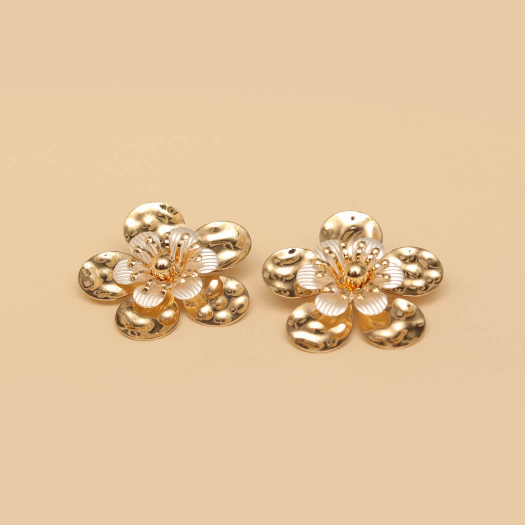 Gold Floral Statement Stud Earrings
