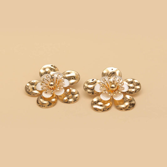 Gold Floral Statement Stud Earrings