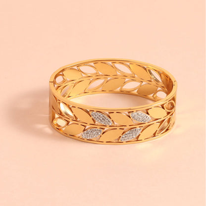 Gold Leaf Cutout Bracelet with Crystal