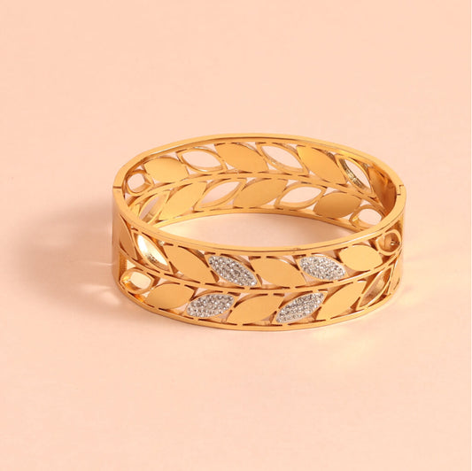Gold Leaf Cutout Bracelet with Crystal