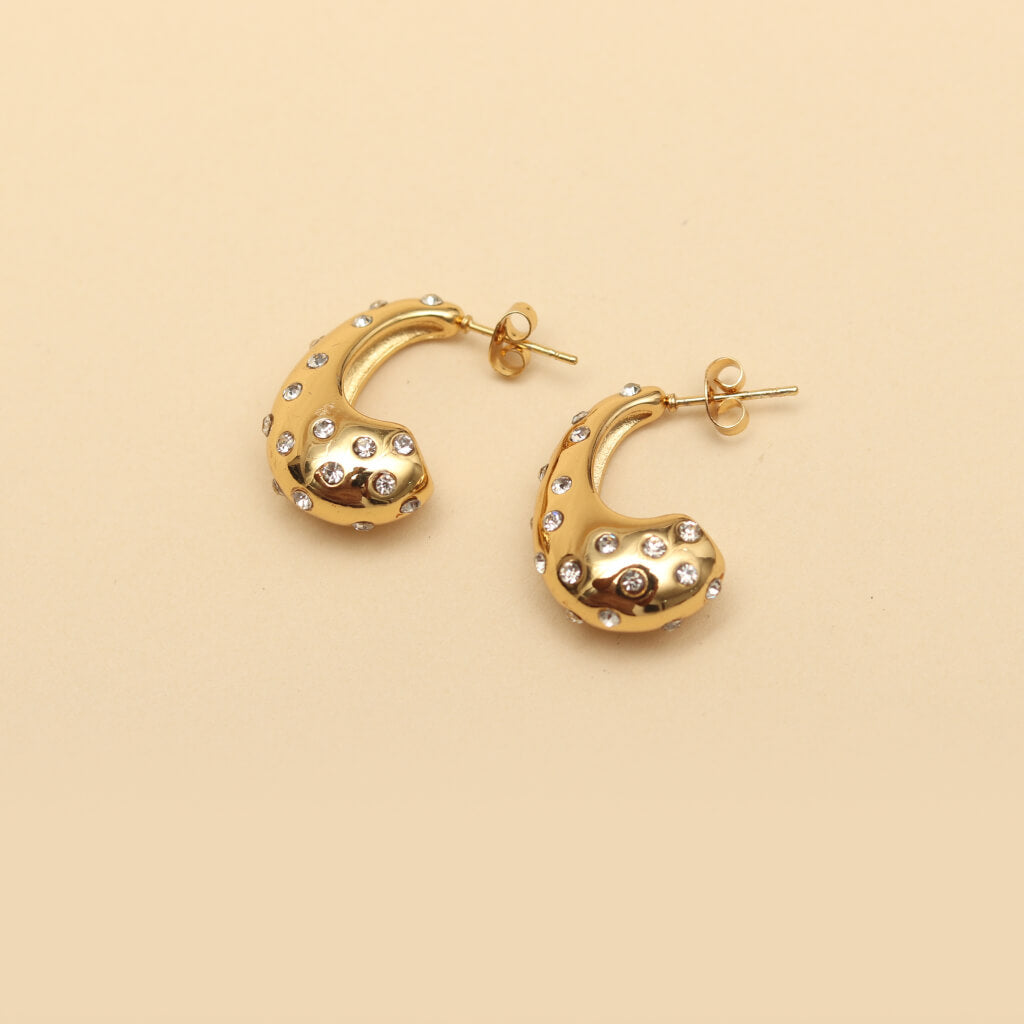 Gold Studded Chunky Hoop Earrings