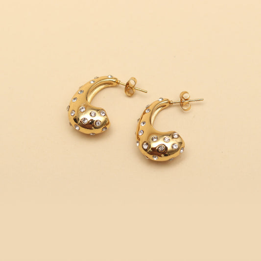 Gold Studded Chunky Hoop Earrings