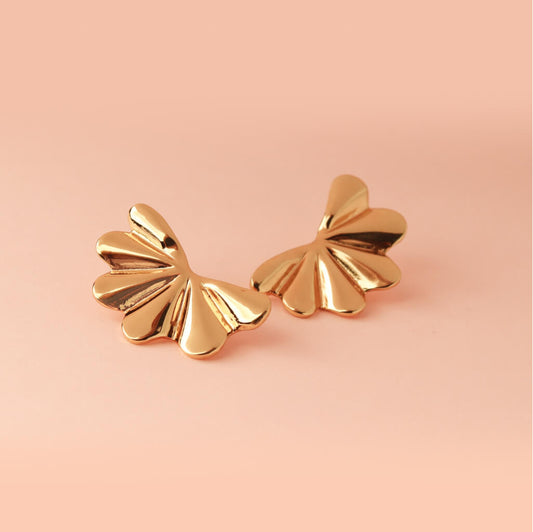 Golden Fan Stud Earrings