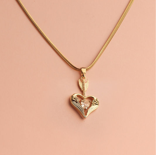 Golden Heart Arrow Pendant Necklace