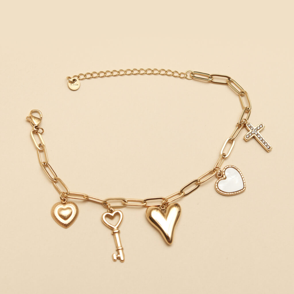 Golden Heart Key Charm Chain Bracelet