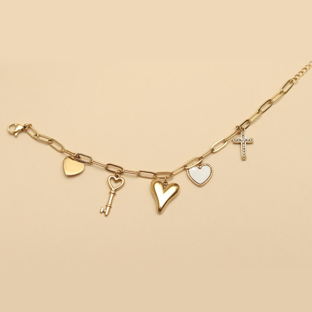 Golden Heart Key Charm Chain Bracelet