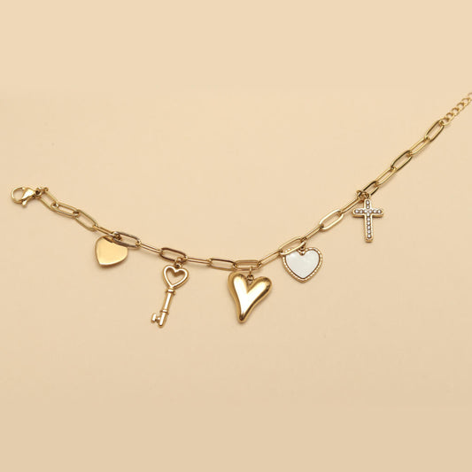 Golden Heart Key Charm Chain Bracelet