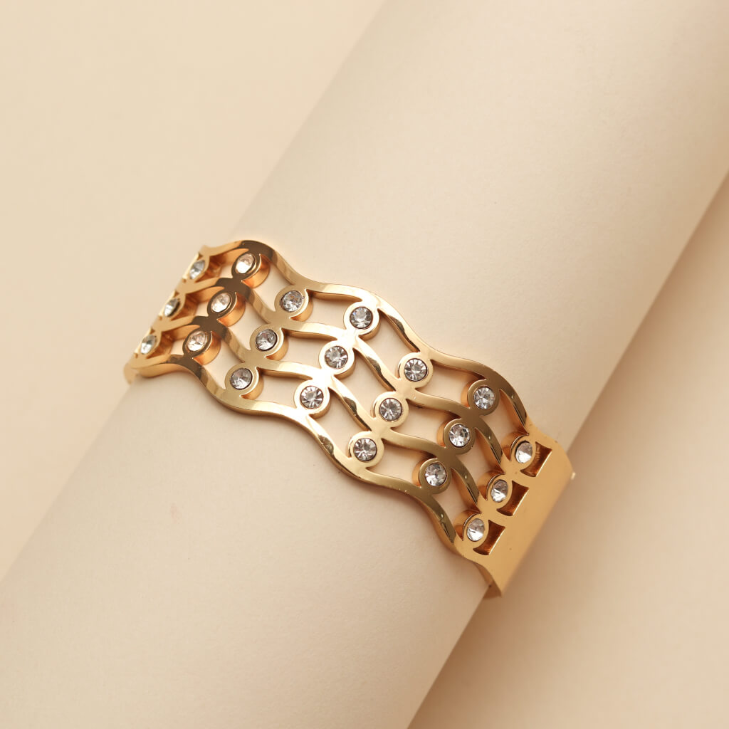 Golden Ripple Wave Cubic Bracelet
