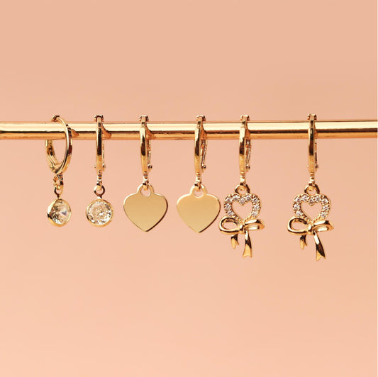 Golden Romance  Earrings Set – Hearts, Bows & Crystals