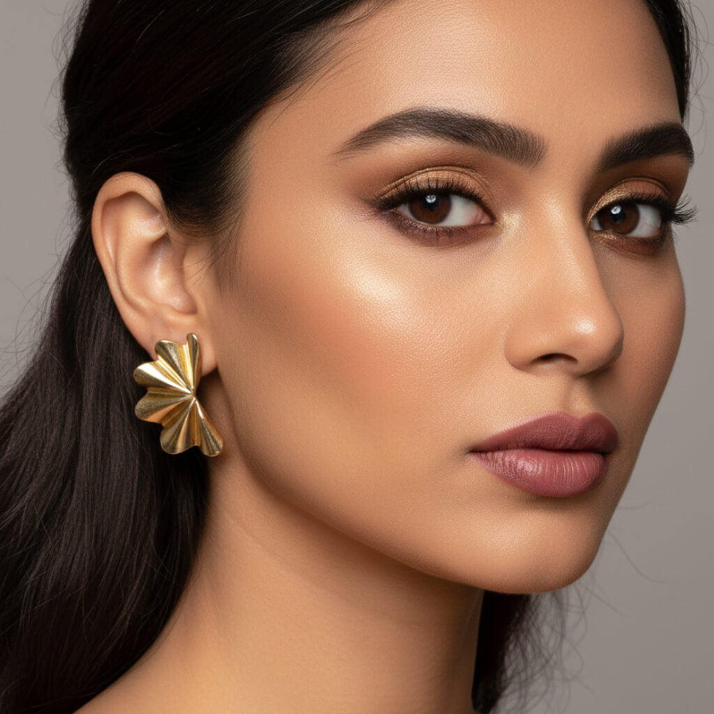 Golden Fan Stud Earrings