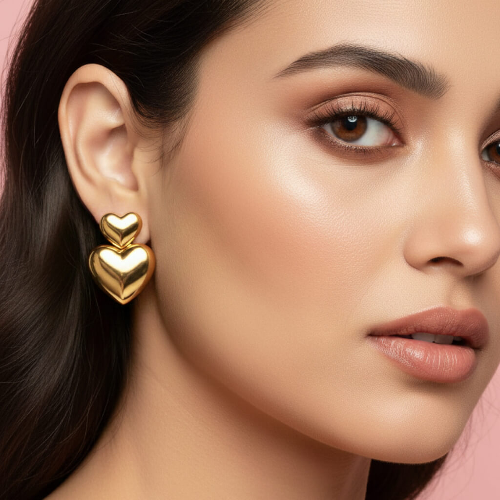 Golden Heartbeat Heart Korean Earrings