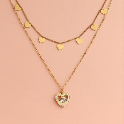 Layered Heart Charm Necklace