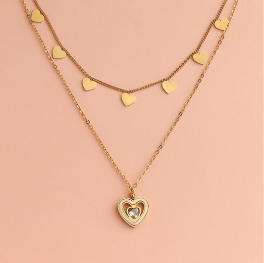 Layered Heart Charm Necklace