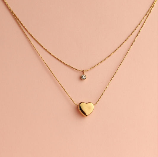 Layered Heart Drop Necklace