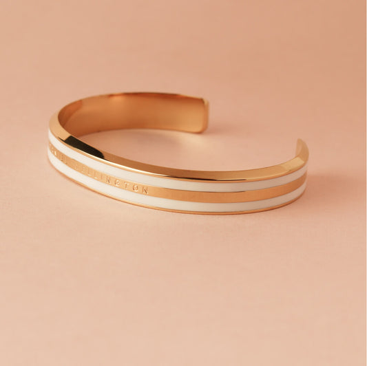 Minimal Luxe Cuff Gold Bracelet with White Enamel