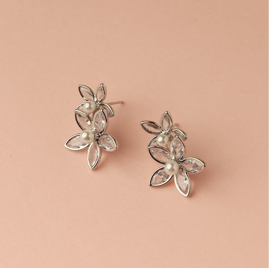 Pearl Bloom Silver Petal Earrings