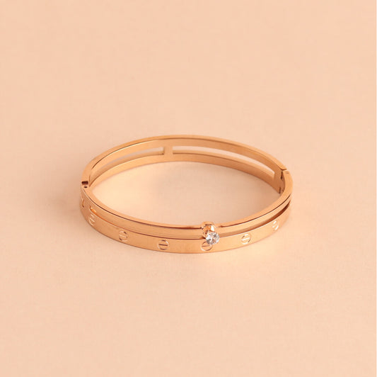 Rose Gold Dual-Band Bracelet with Solitaire Accent