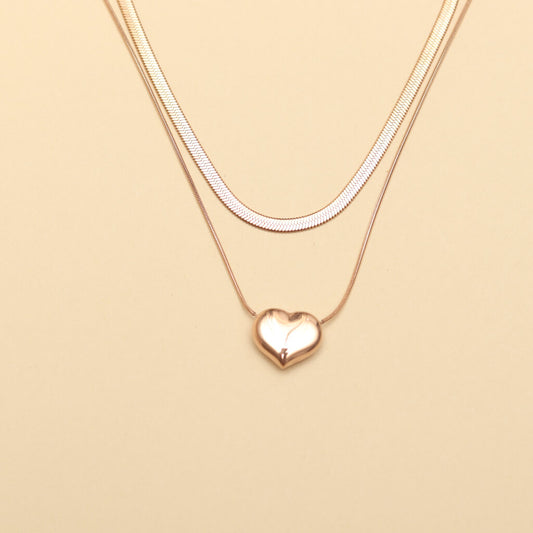 Rose Gold Minimalist Heart Layered Necklace
