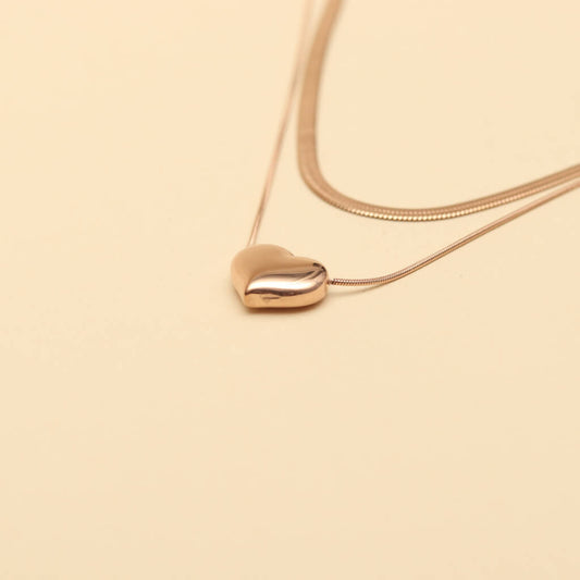Rose Gold Minimalist Heart Layered Necklace