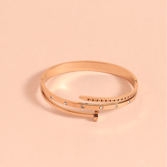 Rose Gold Stainless Steel Bracelet with Crystal Accents