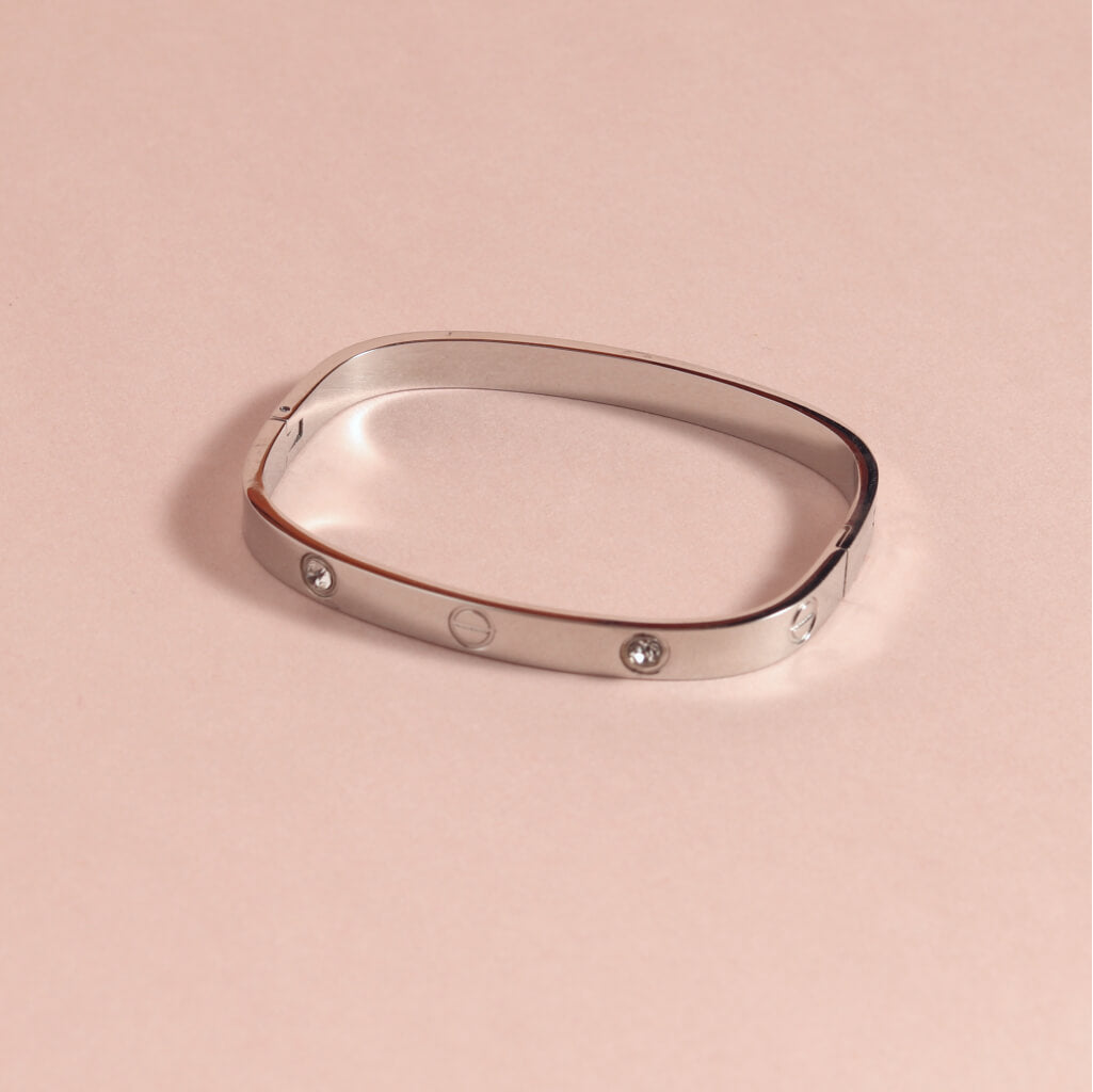 Sleek Silver  Bracelet with Crystal Accents