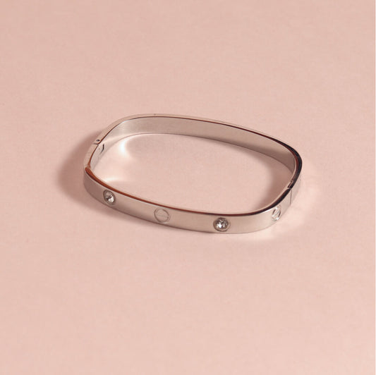 Sleek Silver  Bracelet with Crystal Accents