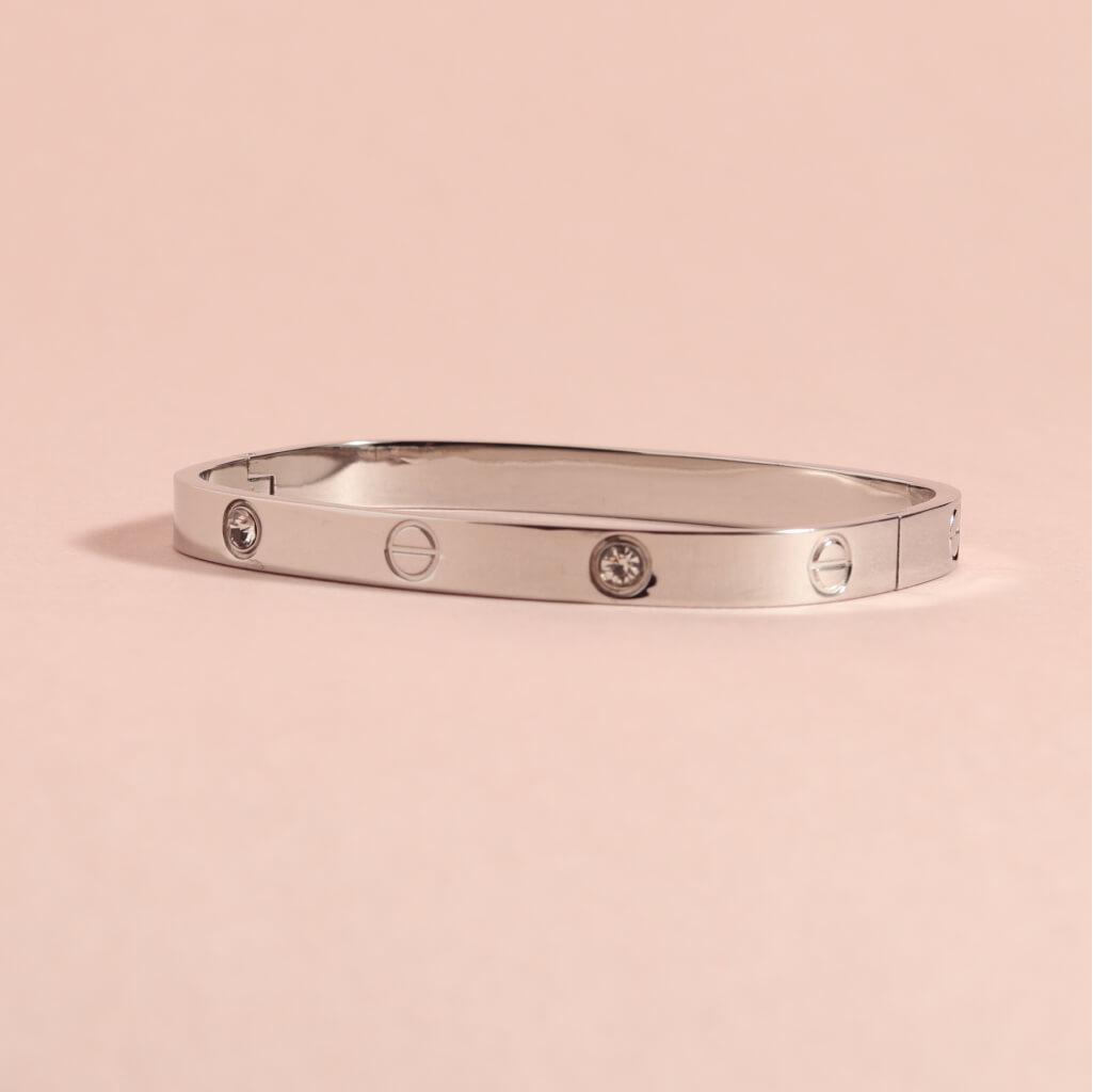 Sleek Silver  Bracelet with Crystal Accents