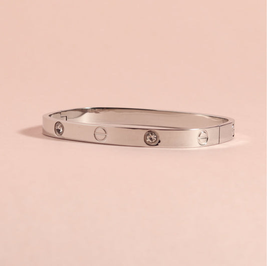 Sleek Silver  Bracelet with Crystal Accents