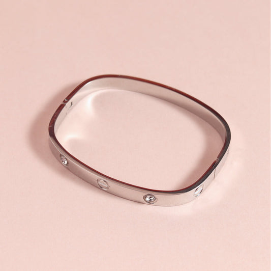 Sleek Silver  Bracelet with Crystal Accents