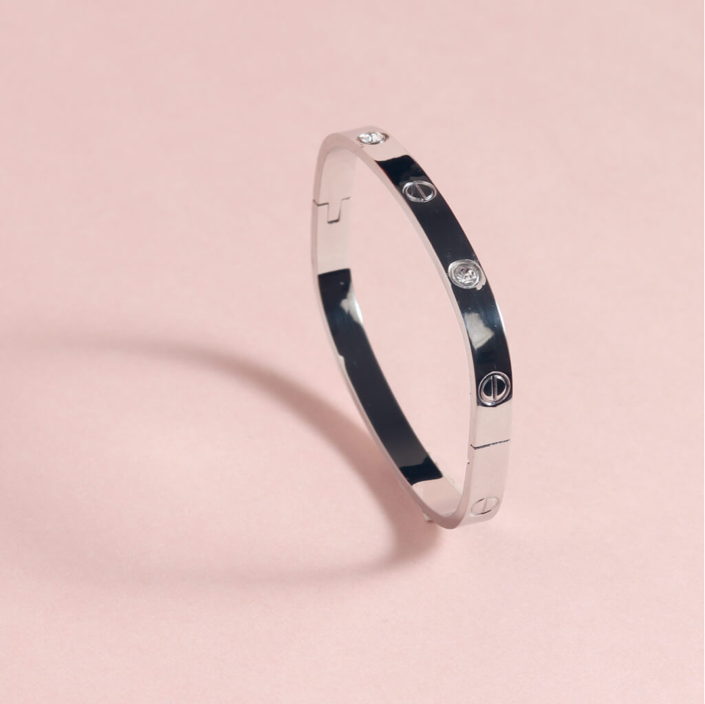 Sleek Silver  Bracelet with Crystal Accents