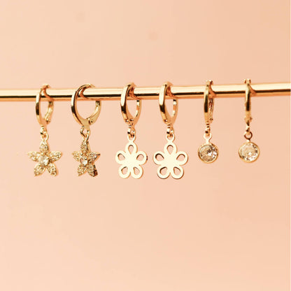 Starlit Bloom  Earrings Set – Stars, Flowers & Crystals