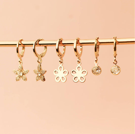 Starlit Bloom  Earrings Set – Stars, Flowers & Crystals