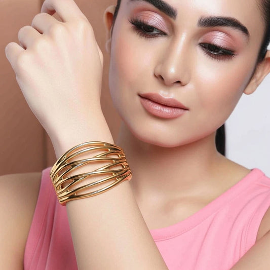 Stylish Gold Plated Wave Cuff Bracelet