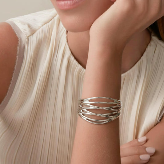 Stylish Silver Plated Wave Cuff Bracelet