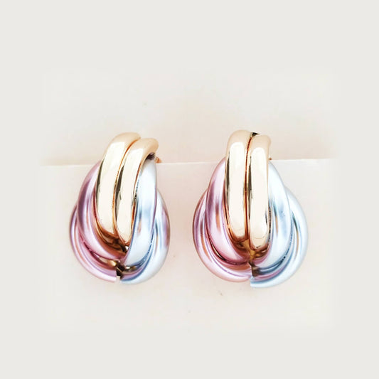 Tricolor Twist Hoops Earrings
