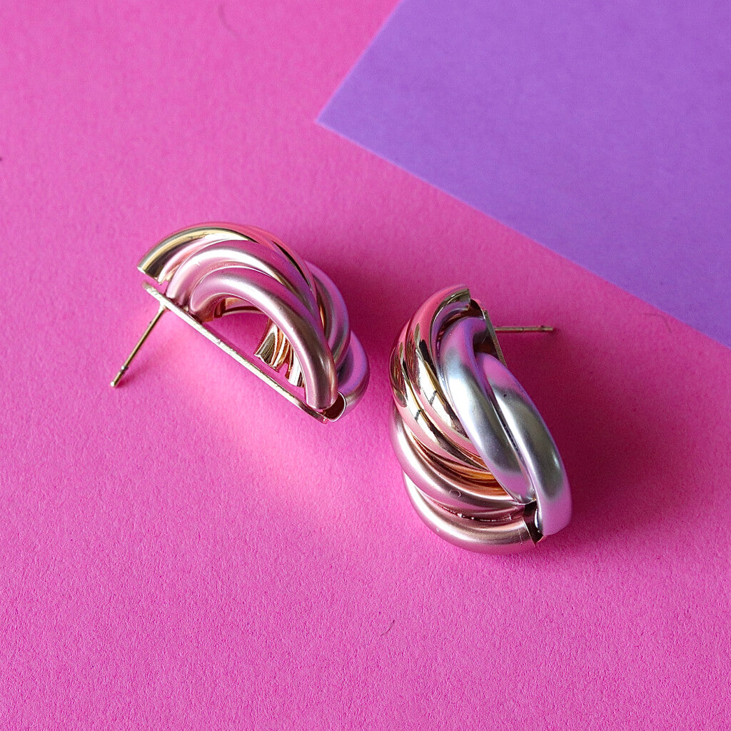 Tricolor Twist Hoops Earrings