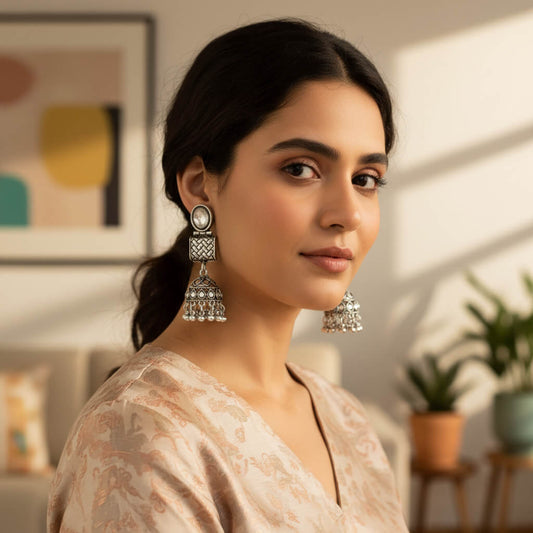 Vanika Oxidised Jhumka Earrings