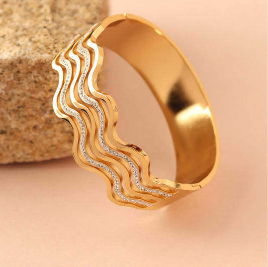 Wave Gleam Layered Gold Plated Bracelet