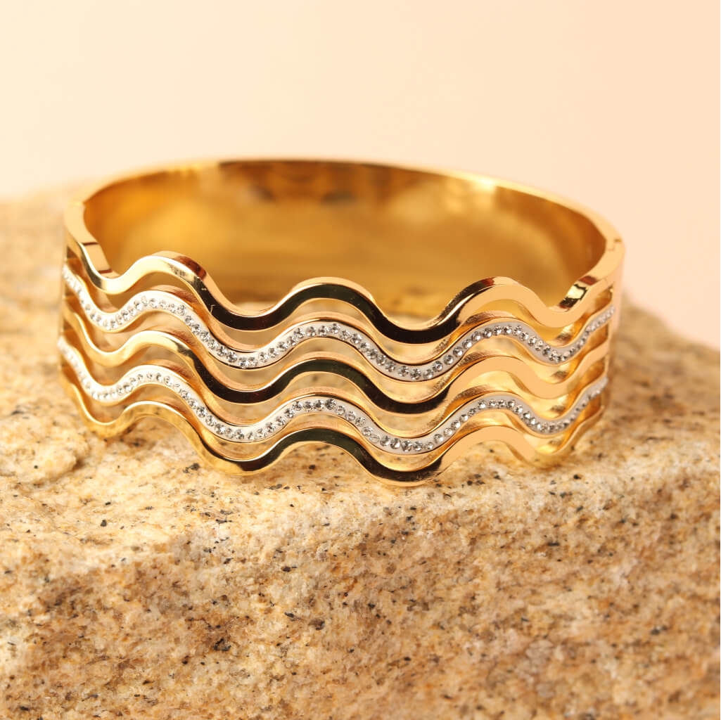 Wave Gleam Layered Gold Plated Bracelet
