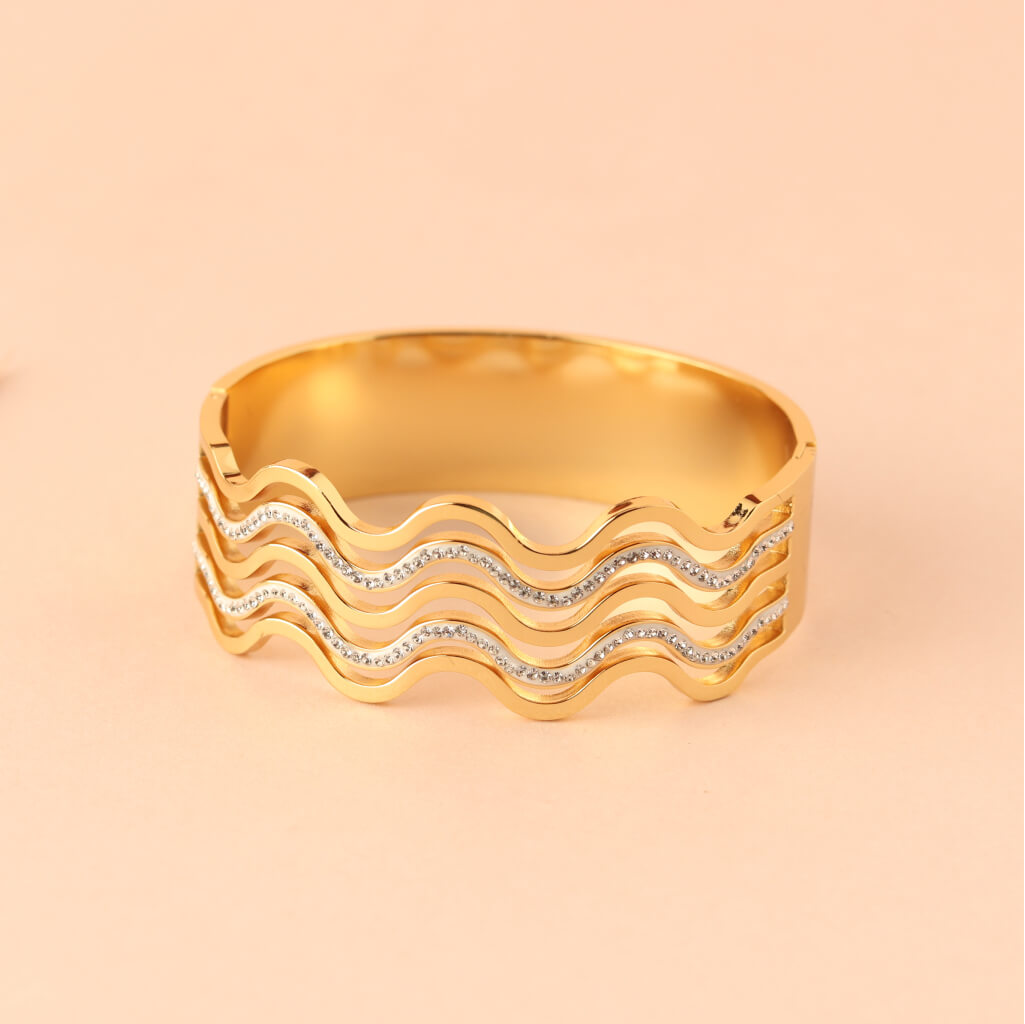 Wave Gleam Layered Gold Plated Bracelet